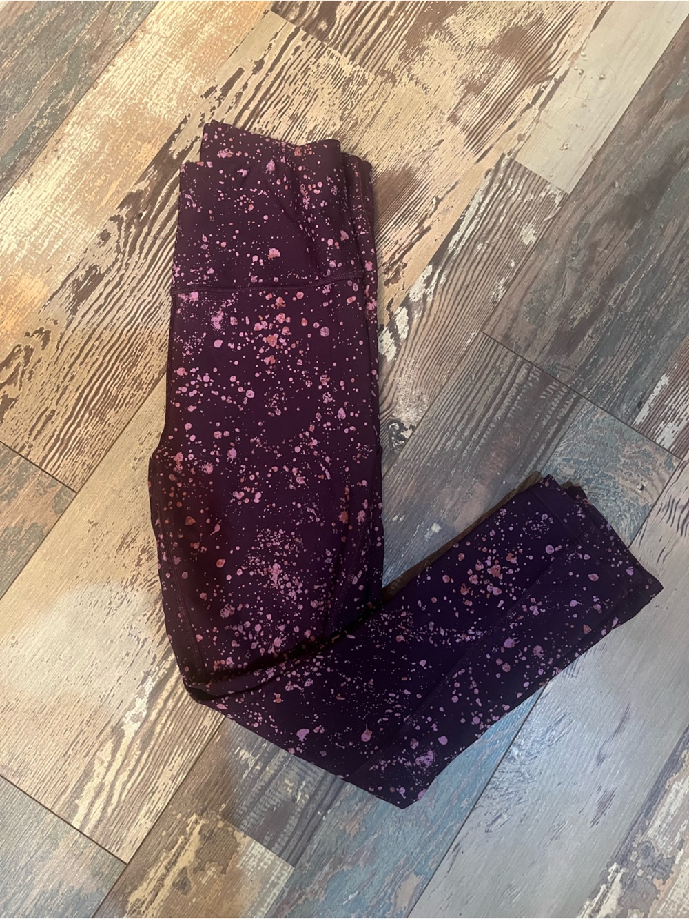 Athleta Purple Leggings with Pink Splatter